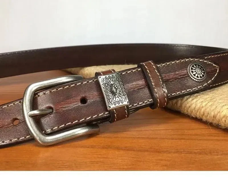 Full Grain Leather Belts Waistband for Male Fashion Men Cow Leather Belt Black/Coffee Width:3.4cm Length:105-125cm