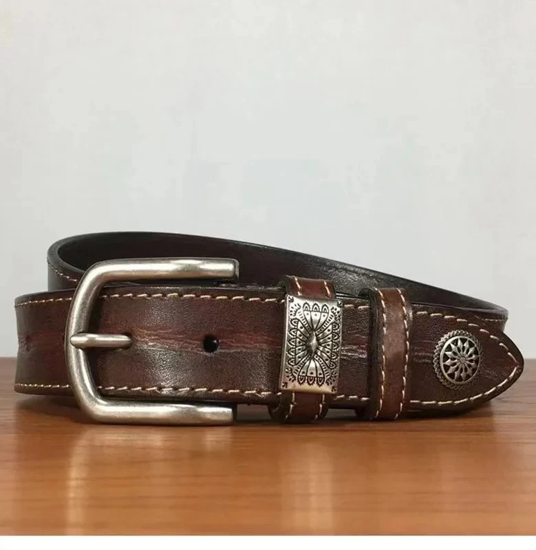 Full Grain Leather Belts Waistband for Male Fashion Men Cow Leather Belt Black/Coffee Width:3.4cm Length:105-125cm