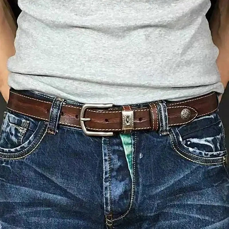 Full Grain Leather Belts Waistband for Male Fashion Men Cow Leather Belt Black/Coffee Width:3.4cm Length:105-125cm