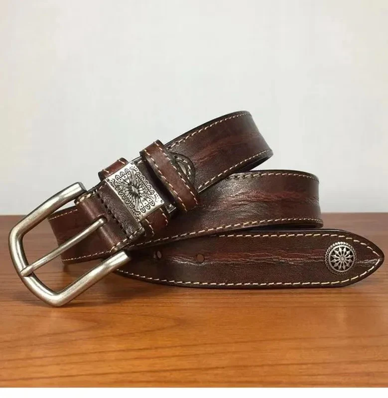 Full Grain Leather Belts Waistband for Male Fashion Men Cow Leather Belt Black/Coffee Width:3.4cm Length:105-125cm