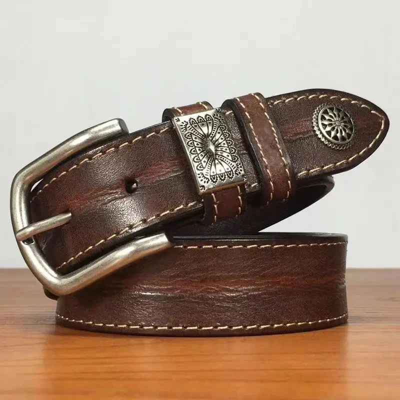 Full Grain Leather Belts Waistband for Male Fashion Men Cow Leather Belt Black/Coffee Width:3.4cm Length:105-125cm
