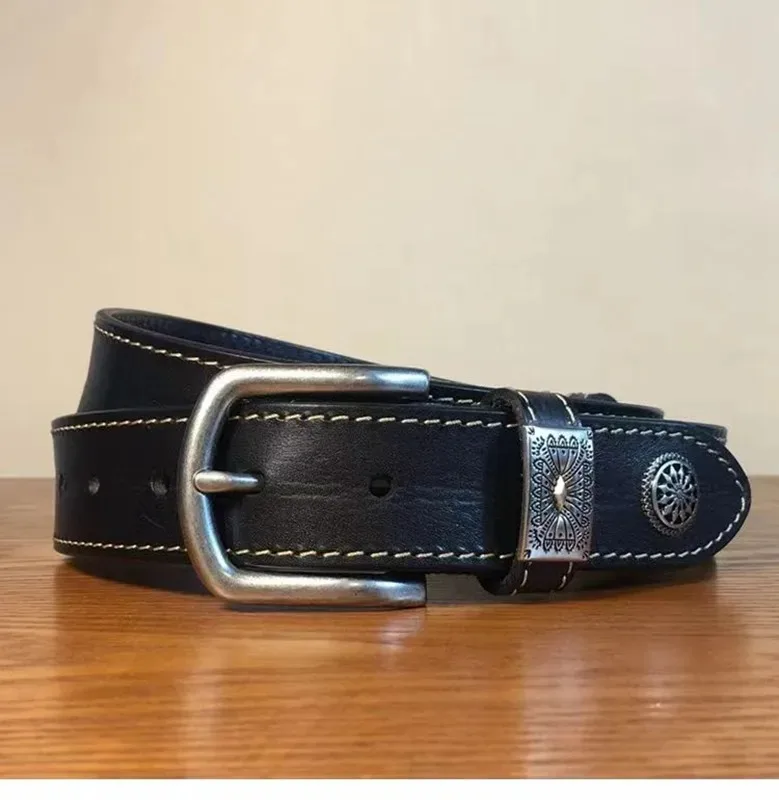 Full Grain Leather Belts Waistband for Male Fashion Men Cow Leather Belt Black/Coffee Width:3.4cm Length:105-125cm