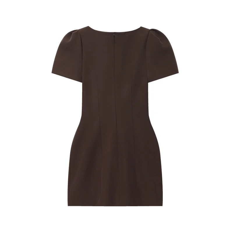 ETJ 2025 women's new products are elegant and stylish Short dress with a boat neck and short sleeves with pleats black dress