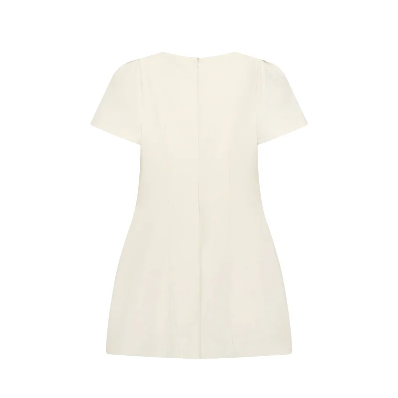 ETJ 2025 women's new products are elegant and stylish Short dress with a boat neck and short sleeves with pleats black dress