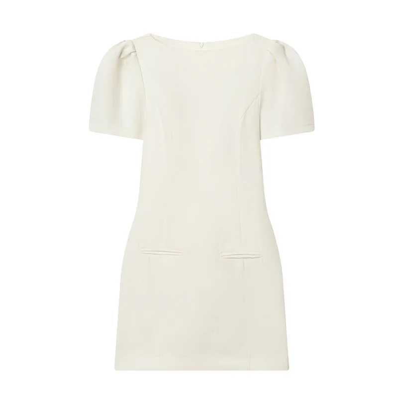 ETJ 2025 women's new products are elegant and stylish Short dress with a boat neck and short sleeves with pleats black dress