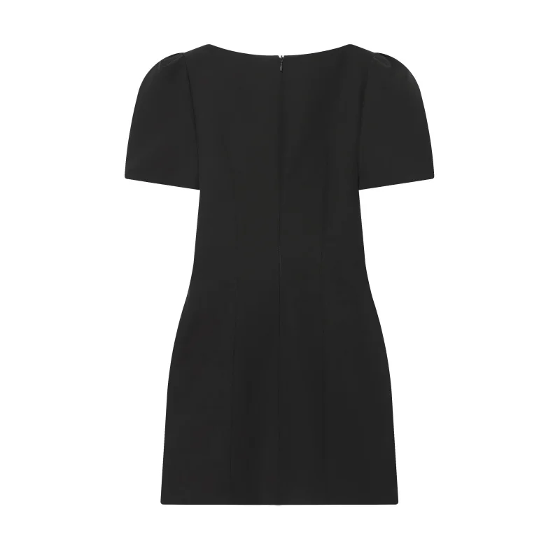 ETJ 2025 women's new products are elegant and stylish Short dress with a boat neck and short sleeves with pleats black dress