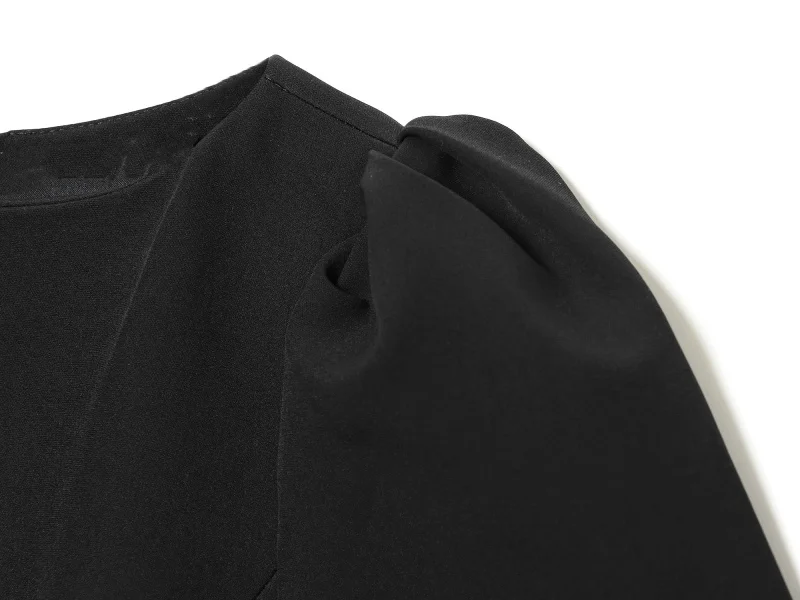ETJ 2025 women's new products are elegant and stylish Short dress with a boat neck and short sleeves with pleats black dress