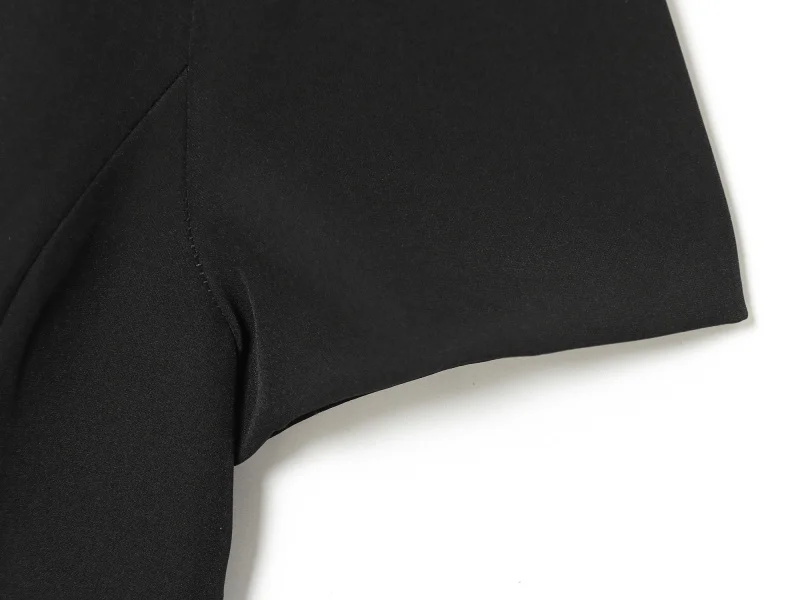 ETJ 2025 women's new products are elegant and stylish Short dress with a boat neck and short sleeves with pleats black dress
