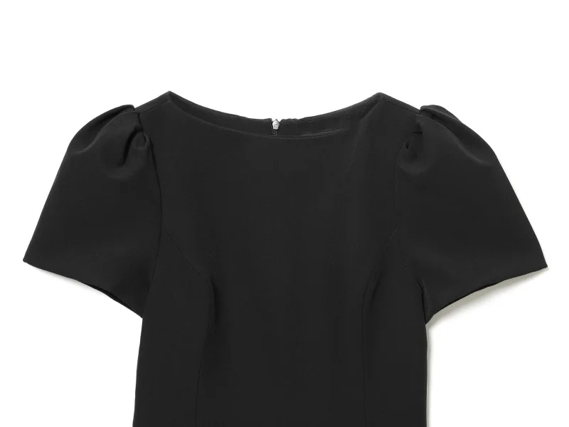 ETJ 2025 women's new products are elegant and stylish Short dress with a boat neck and short sleeves with pleats black dress