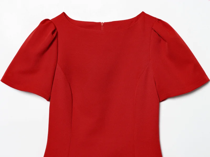 ETJ 2025 women's new products are elegant and stylish Short dress with a boat neck and short sleeves with pleats black dress
