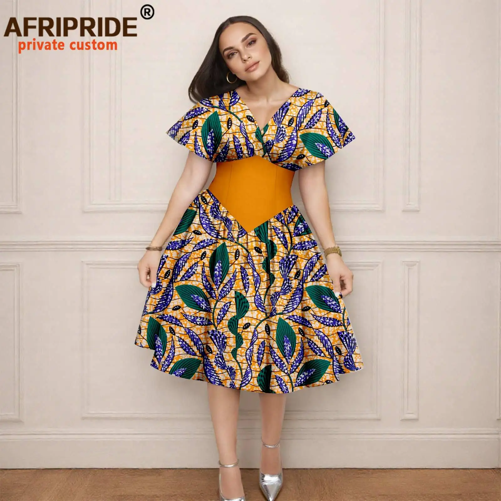 Women`s Dress African Clothes V-neck Flare Sleeve High Waist Elegant Dress Women's Sexy Casual Party Dresses Vintage 2525157