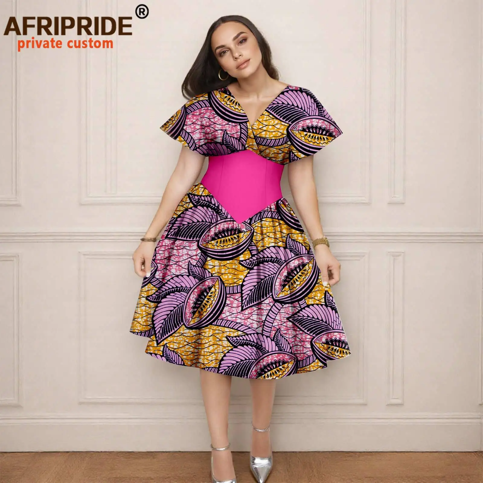 Women`s Dress African Clothes V-neck Flare Sleeve High Waist Elegant Dress Women's Sexy Casual Party Dresses Vintage 2525157