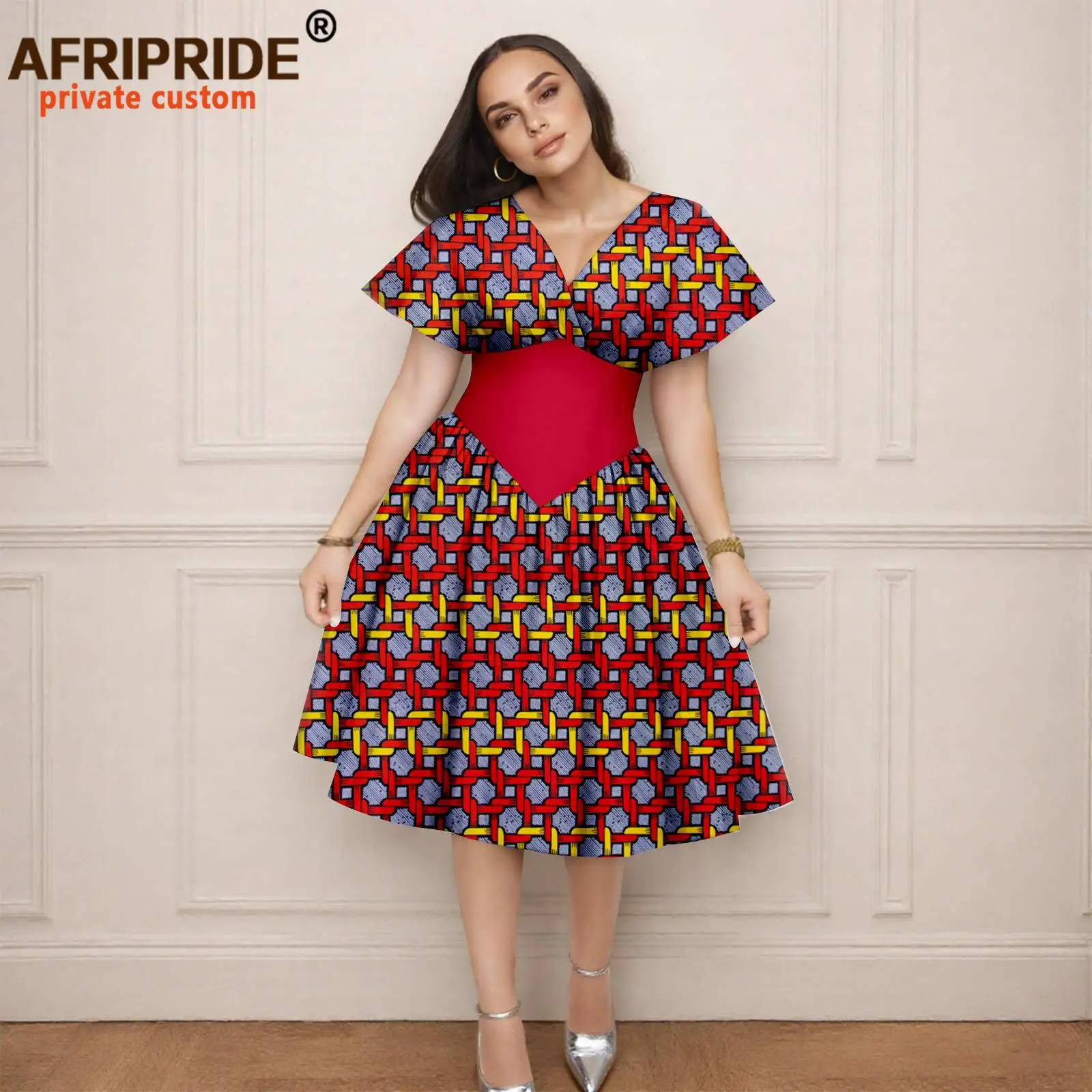Women`s Dress African Clothes V-neck Flare Sleeve High Waist Elegant Dress Women's Sexy Casual Party Dresses Vintage 2525157