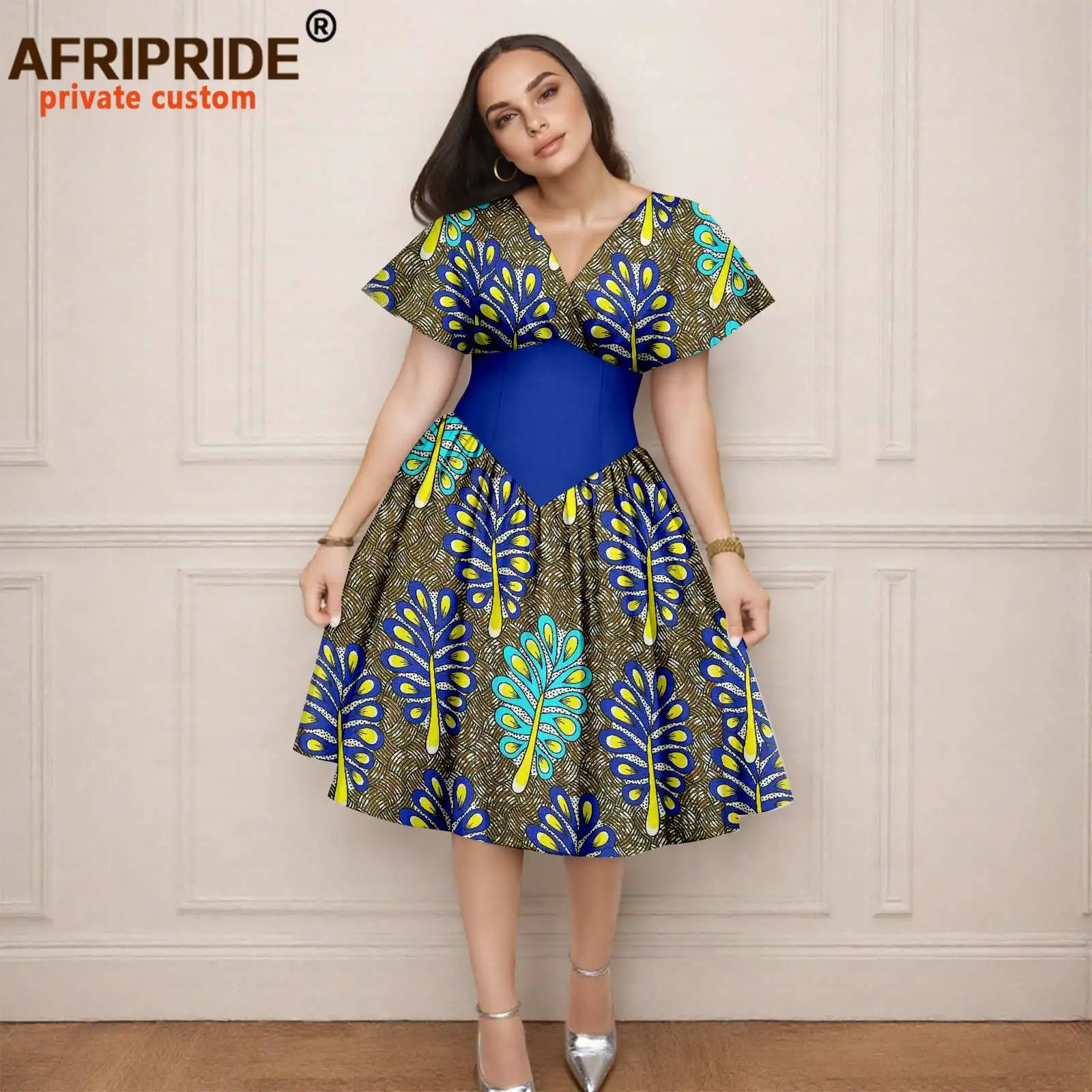 Women`s Dress African Clothes V-neck Flare Sleeve High Waist Elegant Dress Women's Sexy Casual Party Dresses Vintage 2525157