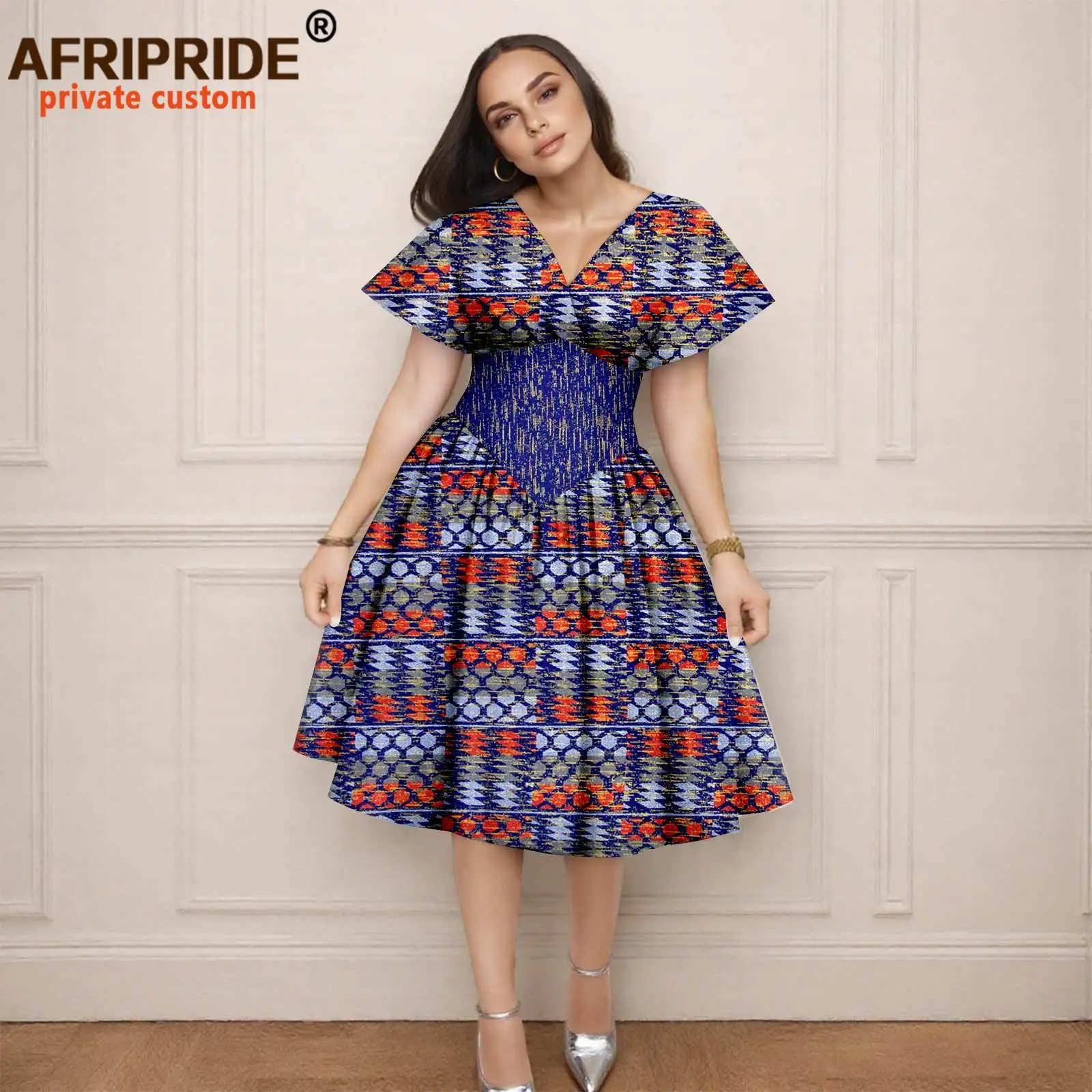 Women`s Dress African Clothes V-neck Flare Sleeve High Waist Elegant Dress Women's Sexy Casual Party Dresses Vintage 2525157