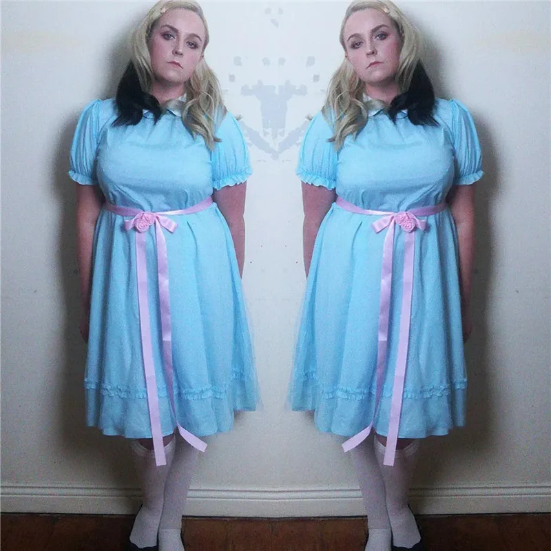 Halloween Creepy Grady Twins Costume for Women Blue Babydoll Dress Cosplay Costume Halloween Fancy Dress Y2k Party Wear