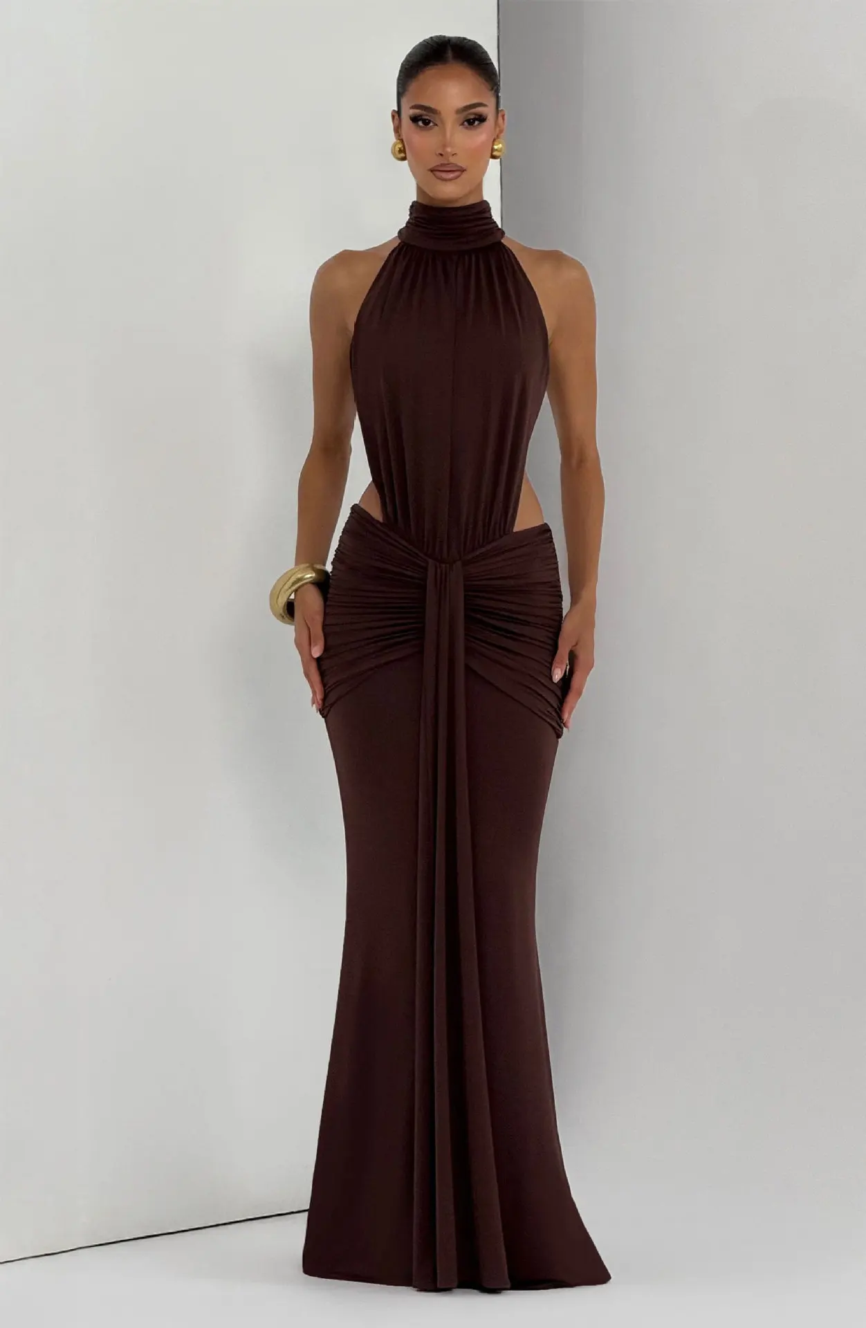 Townlike Ribbon Pleated Slim Bodycon Maxi Long Dress Women Halter 2026 Spring Summer Dress Backless Nightclub Sexy Party Dresses