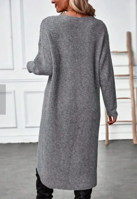 Womens Long Knitted Sweater Dress 2025 Autumn Winter Warm Fur Jumpers Casual Solid Loose Knit Midi Dress Lady Work Pullovers