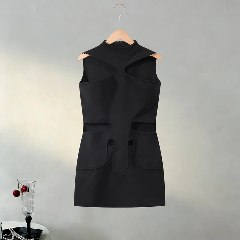 Elegant Halter Women's Dress Sleeveless Hollow Out Hip Package Lady Mini Dresses 2026 Spring Summer Chic Female Robe Holiday