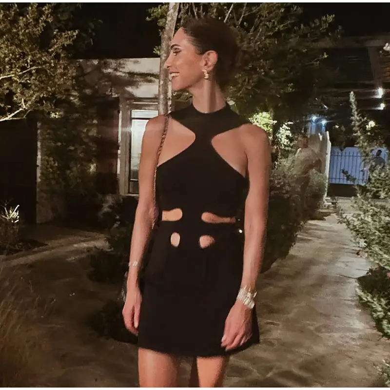 Elegant Halter Women's Dress Sleeveless Hollow Out Hip Package Lady Mini Dresses 2026 Spring Summer Chic Female Robe Holiday