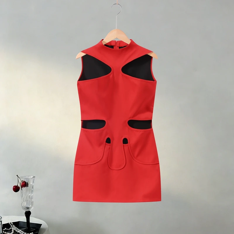 Elegant Halter Women's Dress Sleeveless Hollow Out Hip Package Lady Mini Dresses 2026 Spring Summer Chic Female Robe Holiday