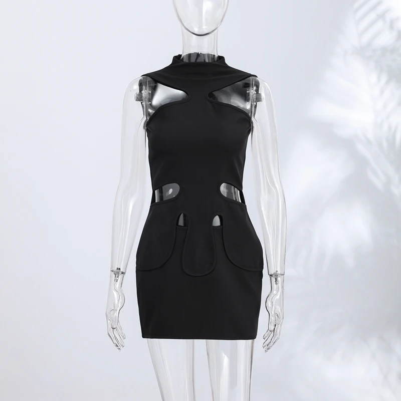 Elegant Halter Women's Dress Sleeveless Hollow Out Hip Package Lady Mini Dresses 2026 Spring Summer Chic Female Robe Holiday