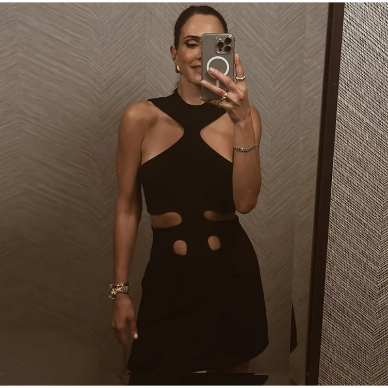 Elegant Halter Women's Dress Sleeveless Hollow Out Hip Package Lady Mini Dresses 2026 Spring Summer Chic Female Robe Holiday