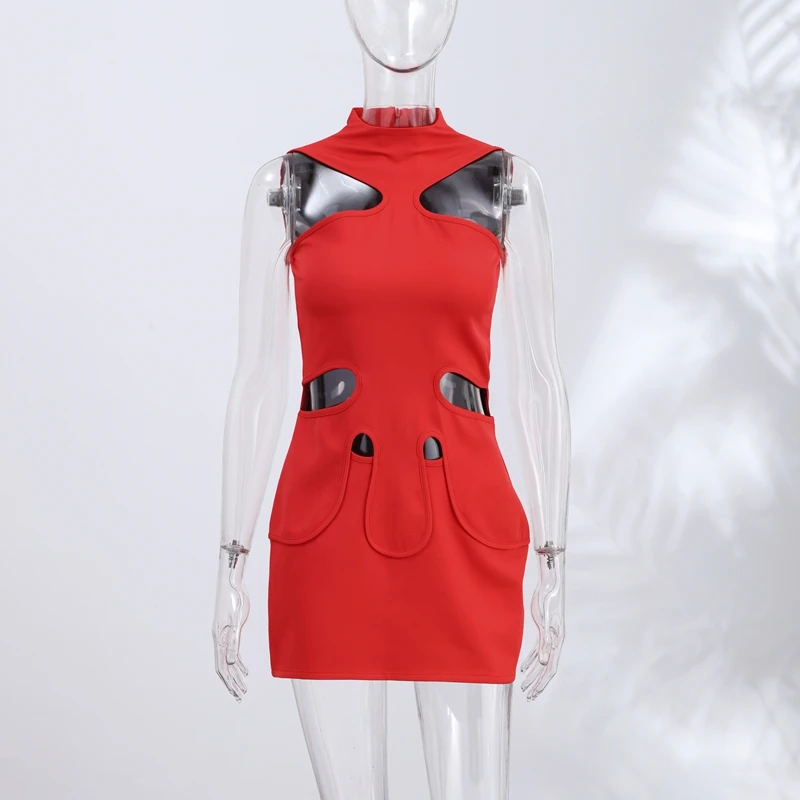 Elegant Halter Women's Dress Sleeveless Hollow Out Hip Package Lady Mini Dresses 2026 Spring Summer Chic Female Robe Holiday