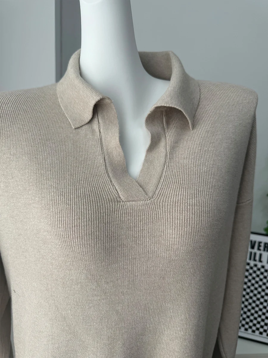 Hirsionsan Long Sleeve Autumn Winter Loose Polo Neck Sweater Dresses Women Soft Elegant Solid Knit Dress Female 2025 New Clothes