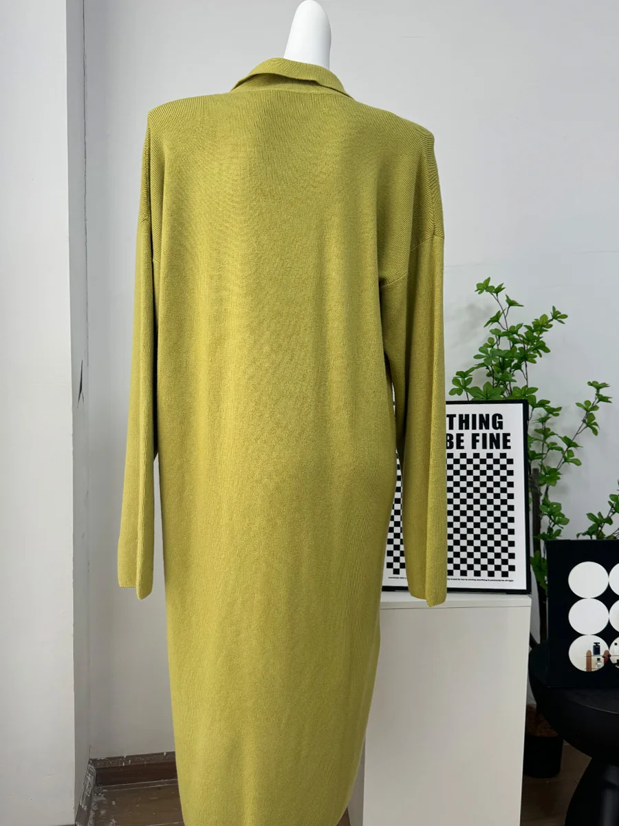 Hirsionsan Long Sleeve Autumn Winter Loose Polo Neck Sweater Dresses Women Soft Elegant Solid Knit Dress Female 2025 New Clothes