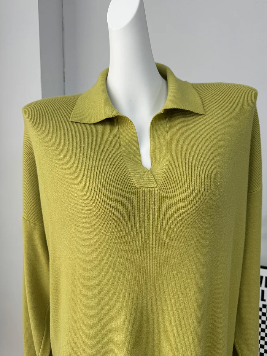 Hirsionsan Long Sleeve Autumn Winter Loose Polo Neck Sweater Dresses Women Soft Elegant Solid Knit Dress Female 2025 New Clothes