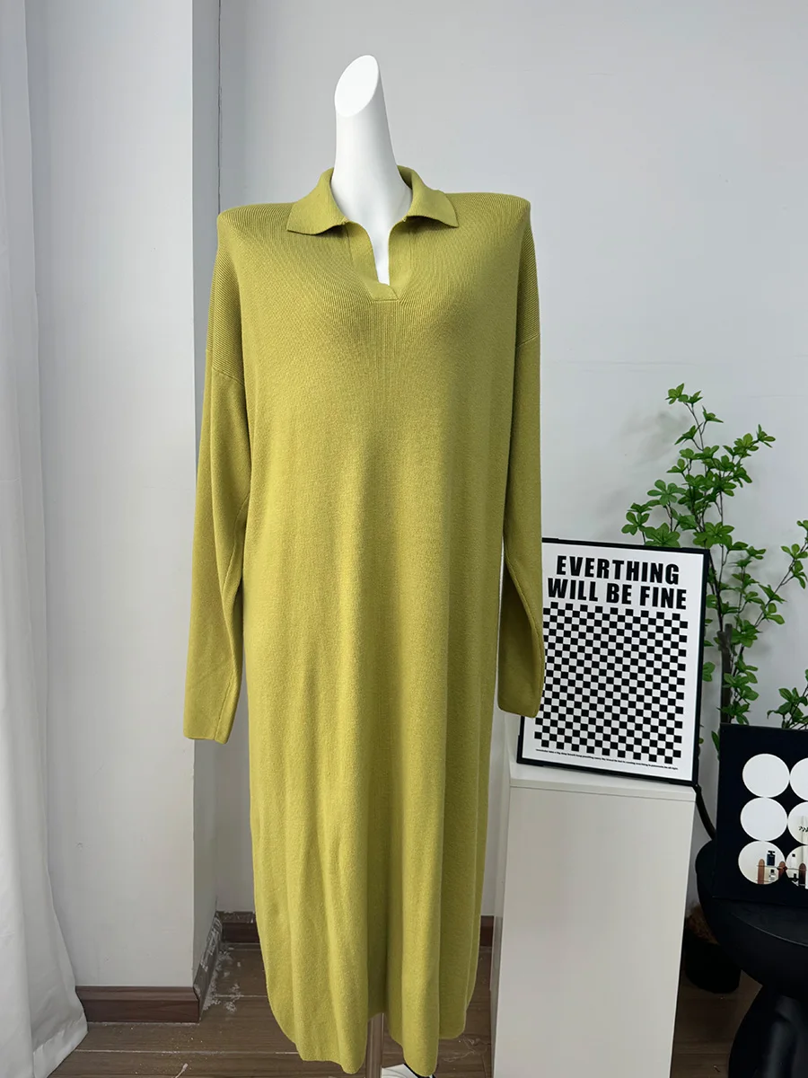Hirsionsan Long Sleeve Autumn Winter Loose Polo Neck Sweater Dresses Women Soft Elegant Solid Knit Dress Female 2025 New Clothes