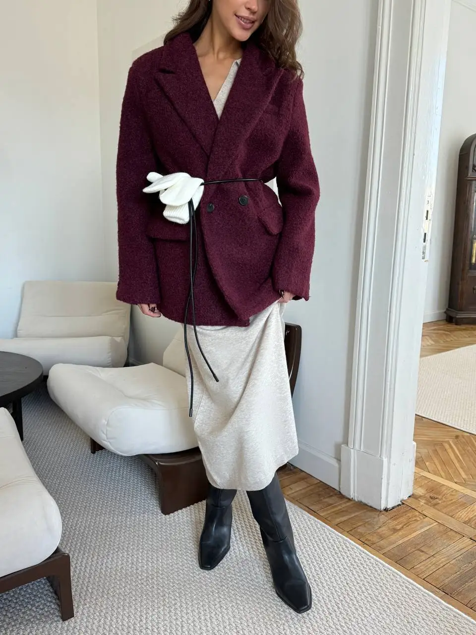 Hirsionsan Long Sleeve Autumn Winter Loose Polo Neck Sweater Dresses Women Soft Elegant Solid Knit Dress Female 2025 New Clothes