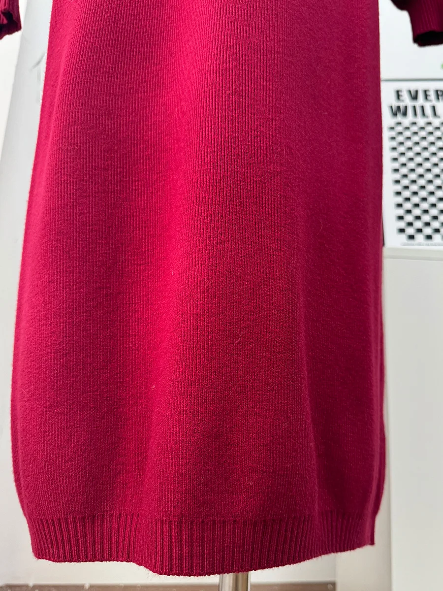 Hirsionsan Long Sleeve Autumn Winter Loose Polo Neck Sweater Dresses Women Soft Elegant Solid Knit Dress Female 2025 New Clothes
