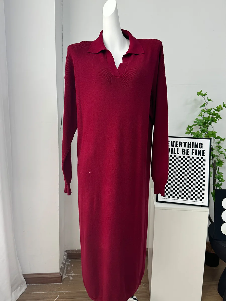 Hirsionsan Long Sleeve Autumn Winter Loose Polo Neck Sweater Dresses Women Soft Elegant Solid Knit Dress Female 2025 New Clothes