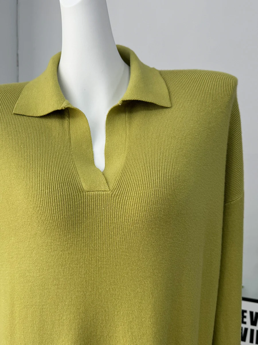 Hirsionsan Long Sleeve Autumn Winter Loose Polo Neck Sweater Dresses Women Soft Elegant Solid Knit Dress Female 2025 New Clothes