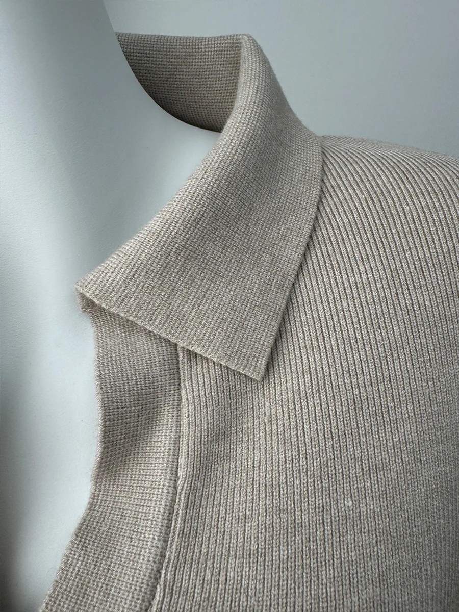 Hirsionsan Long Sleeve Autumn Winter Loose Polo Neck Sweater Dresses Women Soft Elegant Solid Knit Dress Female 2025 New Clothes