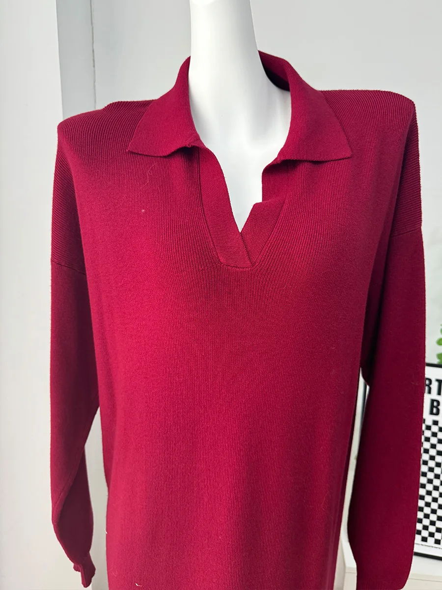 Hirsionsan Long Sleeve Autumn Winter Loose Polo Neck Sweater Dresses Women Soft Elegant Solid Knit Dress Female 2025 New Clothes