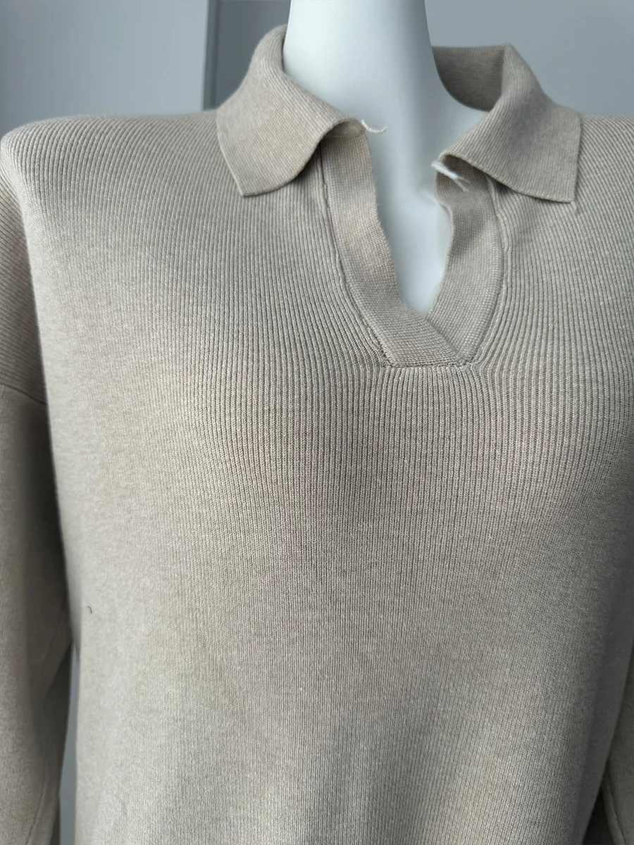 Hirsionsan Long Sleeve Autumn Winter Loose Polo Neck Sweater Dresses Women Soft Elegant Solid Knit Dress Female 2025 New Clothes