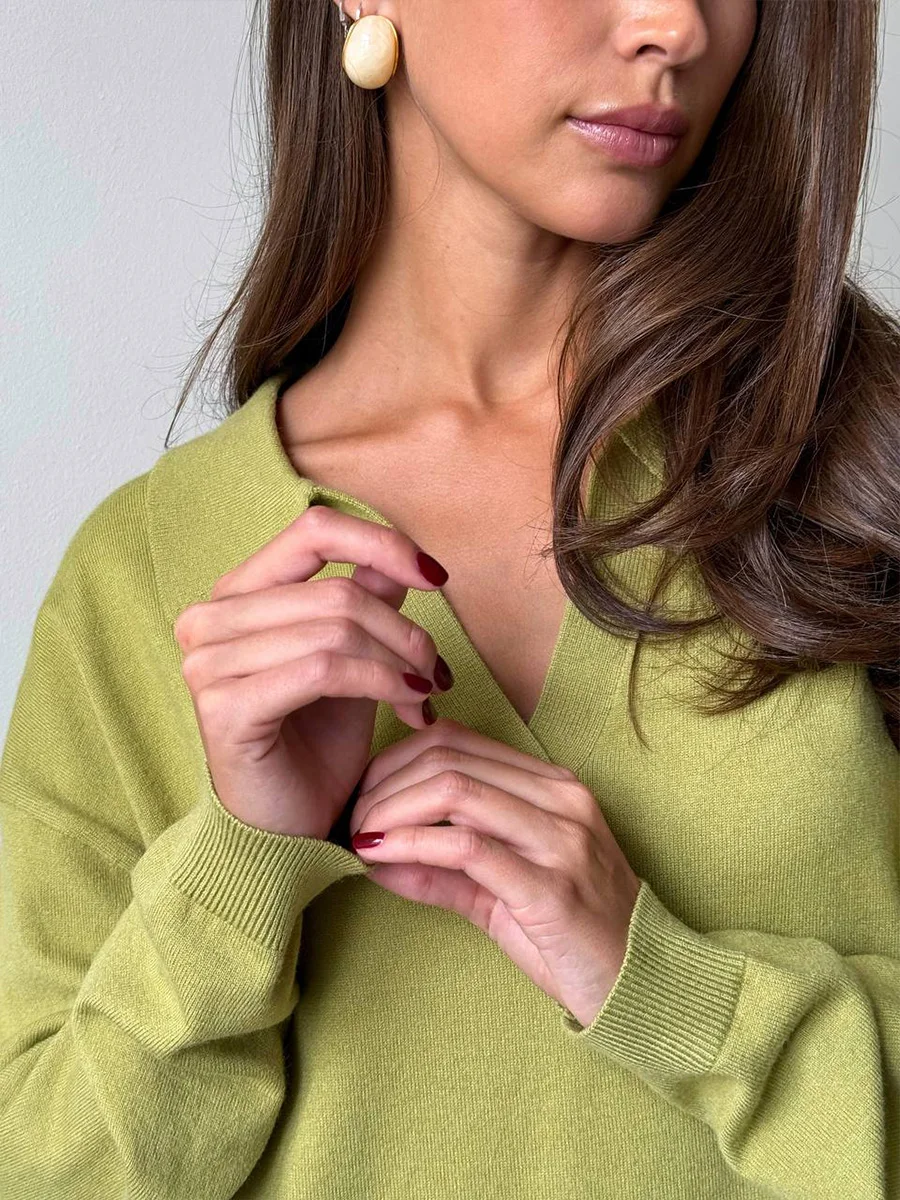Hirsionsan Long Sleeve Autumn Winter Loose Polo Neck Sweater Dresses Women Soft Elegant Solid Knit Dress Female 2025 New Clothes
