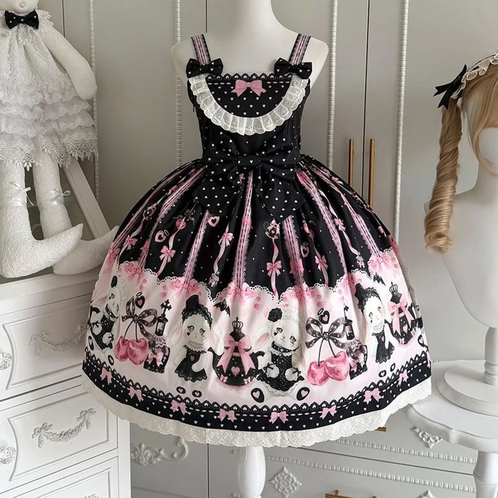 Sweetheart Lolita Sakura Rabbit Story full Lolita dress schoolgirl cute jsk summer dress women Slight Strech