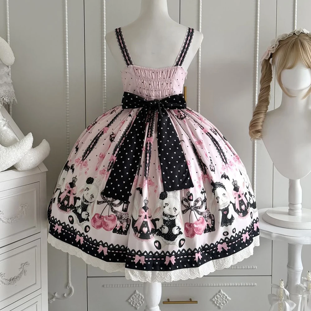Sweetheart Lolita Sakura Rabbit Story full Lolita dress schoolgirl cute jsk summer dress women Slight Strech