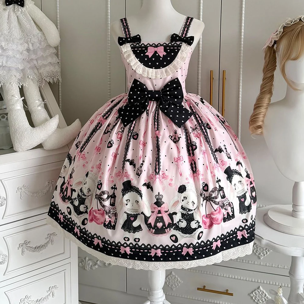 Sweetheart Lolita Sakura Rabbit Story full Lolita dress schoolgirl cute jsk summer dress women Slight Strech