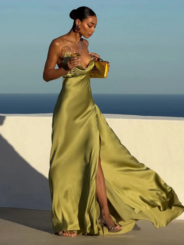 Sexy Women Dress Hollow Sleeveless Deep V Neck Big Backless Hip Package Long Dresses Elegant Summer New Beach Holiday Robes Lady