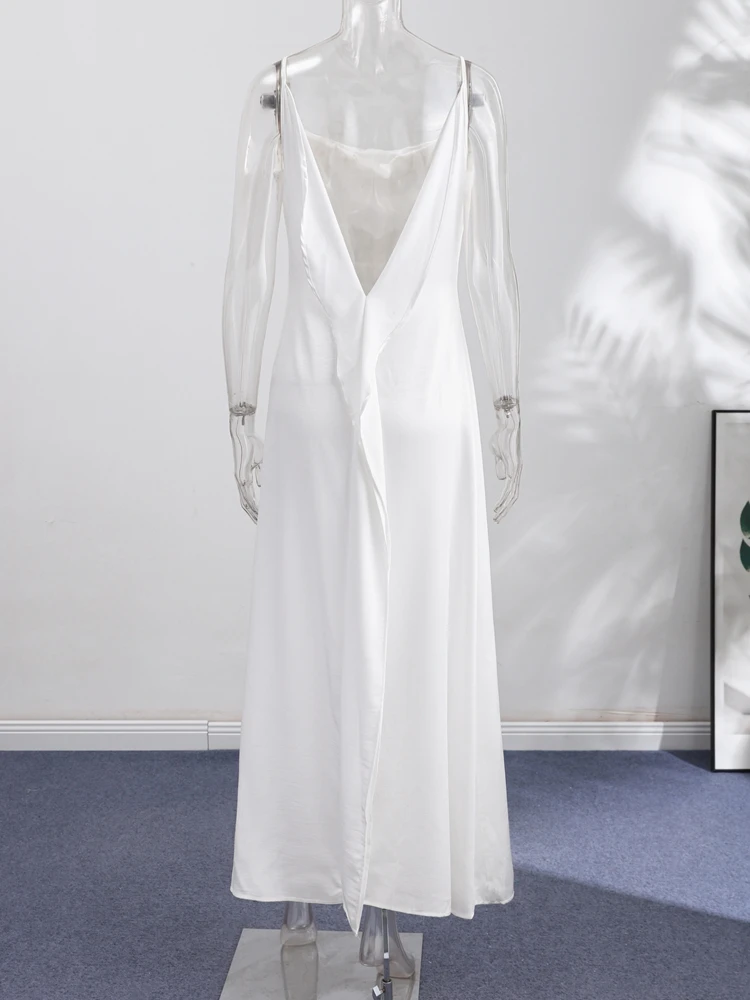 Sexy Women Dress Hollow Sleeveless Deep V Neck Big Backless Hip Package Long Dresses Elegant Summer New Beach Holiday Robes Lady
