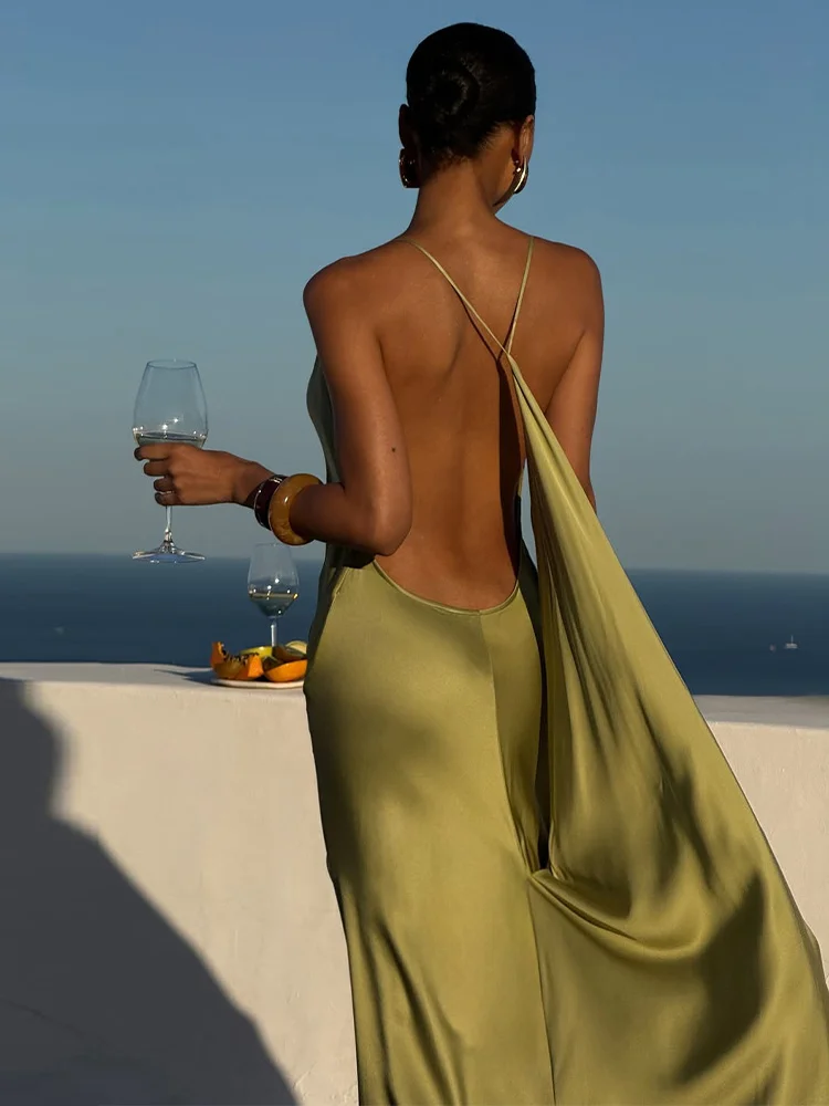Sexy Women Dress Hollow Sleeveless Deep V Neck Big Backless Hip Package Long Dresses Elegant Summer New Beach Holiday Robes Lady