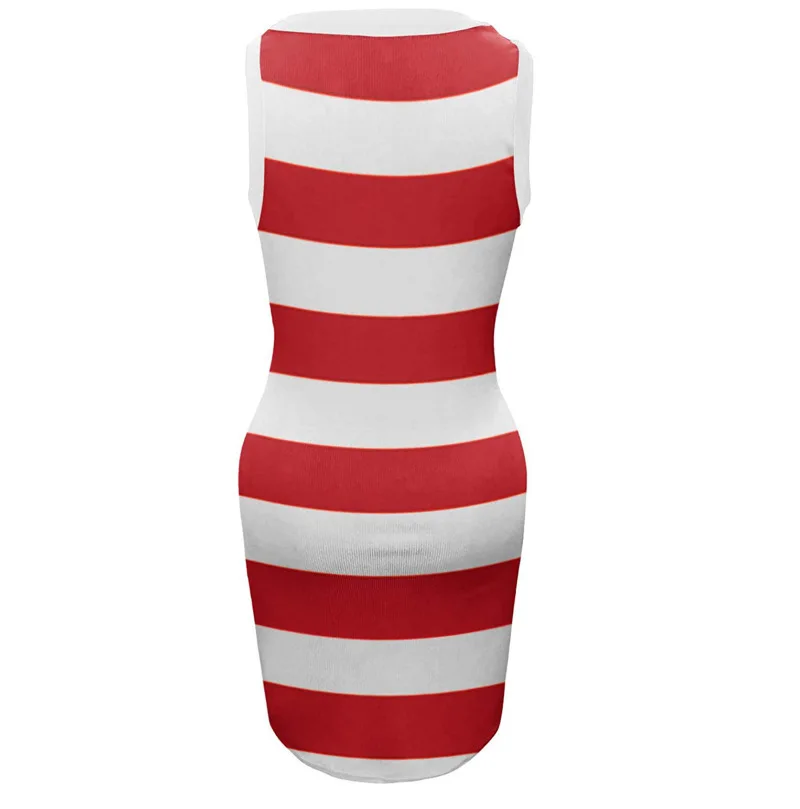 Summer Women Sundress Casual Women O-Neck Sleeveless Striped Print Boydcon Dress Slim A-Line Mini Stretch Vestidos YML-B9022