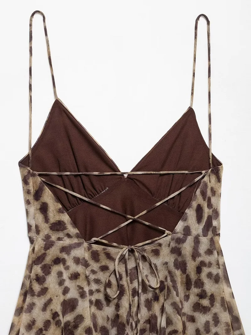 MUJER 2026 Tulle Mini Dress Woman Leopard Print Slip Dress Women Sexy Backless Short Dresses for Women Draped Party Dresses
