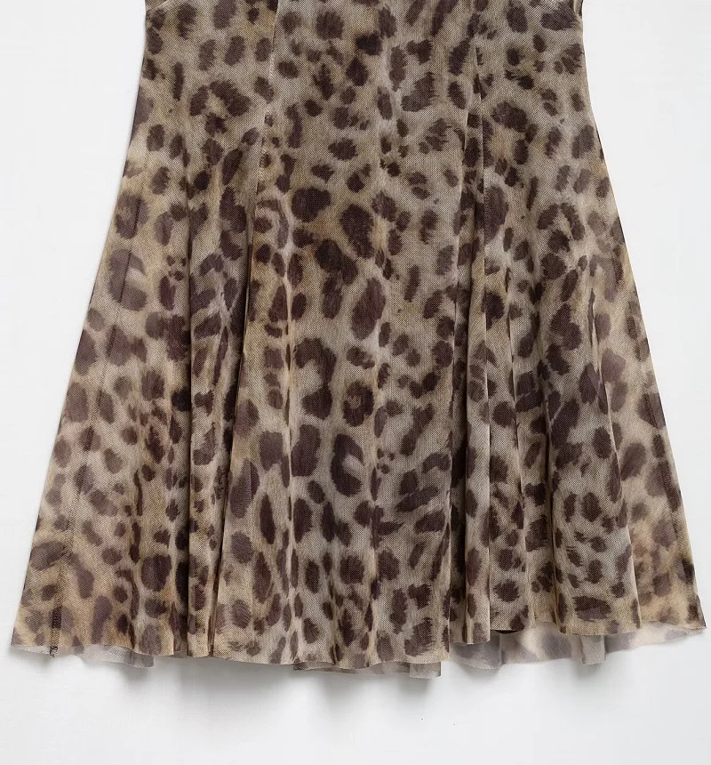 MUJER 2026 Tulle Mini Dress Woman Leopard Print Slip Dress Women Sexy Backless Short Dresses for Women Draped Party Dresses