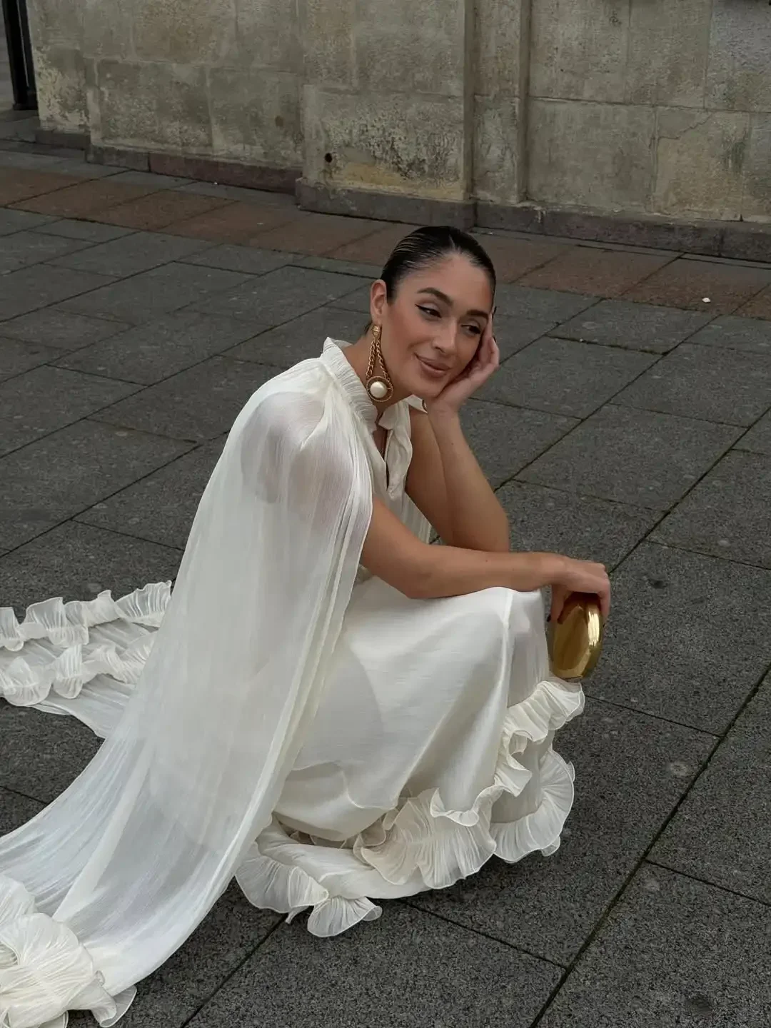 Ivory Sleeveless Ruffled Hem Maxi Dress Women Flowy Solid Cloak Long 2026 Spring Summer Fashion Vacation Leisure Lady Vestidos